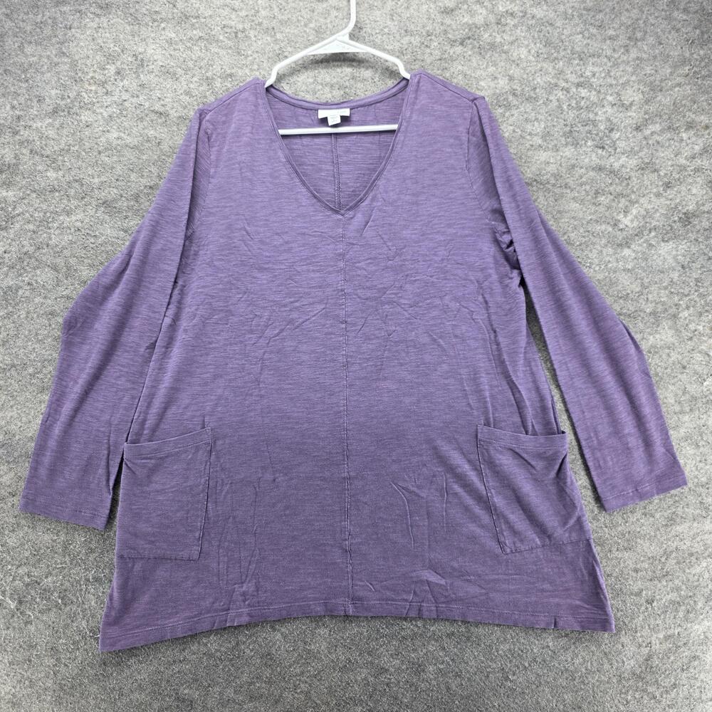 J. Jill Tunic T-Shirt Womens Petite L Purple V-Neck Long Sleeve Pockets